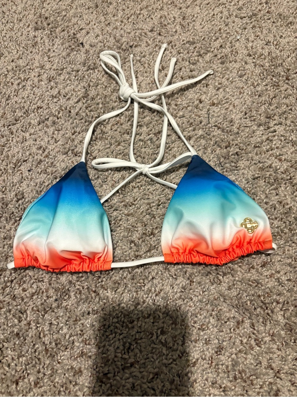 Gradient Triangle Bikini Top in Blue, White & Coral